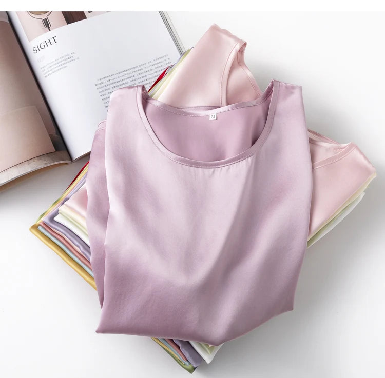 Tshirts For Women Silk Satin T-shirt Basic T-shirts Beautiful Women's Blouses Short Sleeve Summer Top One Piece Loose T Shirt