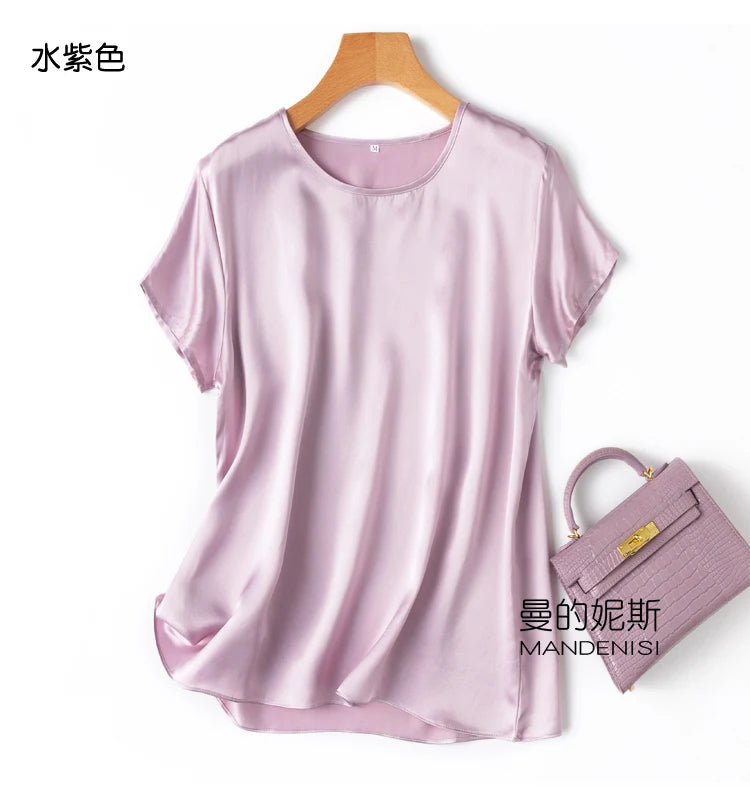 Tshirts For Women Silk Satin T-shirt Basic T-shirts Beautiful Women's Blouses Short Sleeve Summer Top One Piece Loose T Shirt