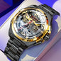 OUPINKE Mechanical Watches Mens Multifunction Tourbillon Design Skeleton Waterproof Sapphire Big Dial Steel Sapphire Luminous