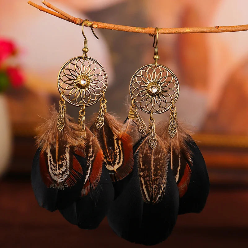 Boho Jewelry Ethnic Vintage Dream Catcher Feather Tassel Bohemian Women Earrings