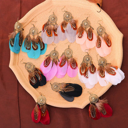 Boho Jewelry Ethnic Vintage Dream Catcher Feather Tassel Bohemian Women Earrings