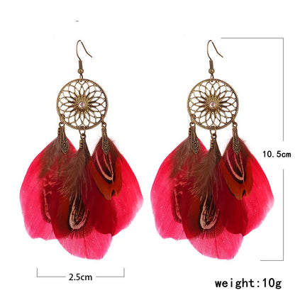 Boho Jewelry Ethnic Vintage Dream Catcher Feather Tassel Bohemian Women Earrings