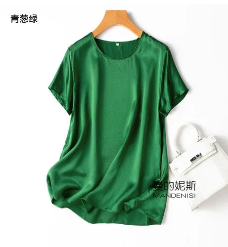 Tshirts For Women Silk Satin T-shirt Basic T-shirts Beautiful Women's Blouses Short Sleeve Summer Top One Piece Loose T Shirt