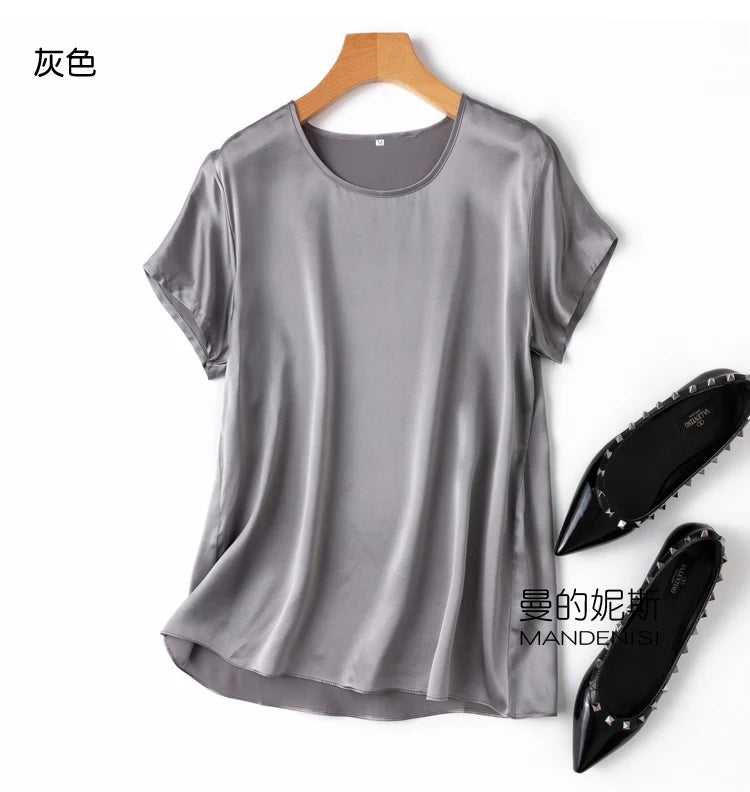 Tshirts For Women Silk Satin T-shirt Basic T-shirts Beautiful Women's Blouses Short Sleeve Summer Top One Piece Loose T Shirt