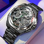 OUPINKE Mechanical Watches Mens Multifunction Tourbillon Design Skeleton Waterproof Sapphire Big Dial Steel Sapphire Luminous