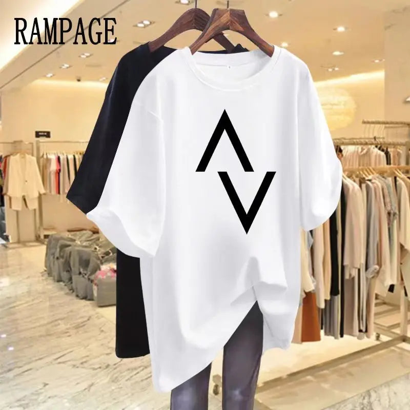 Women Clothing Short Sleeve Cotton Casual Loose T-shirt Chic Printed Y2k 6XL Basics Pullovers Summer O-neck Top Tees