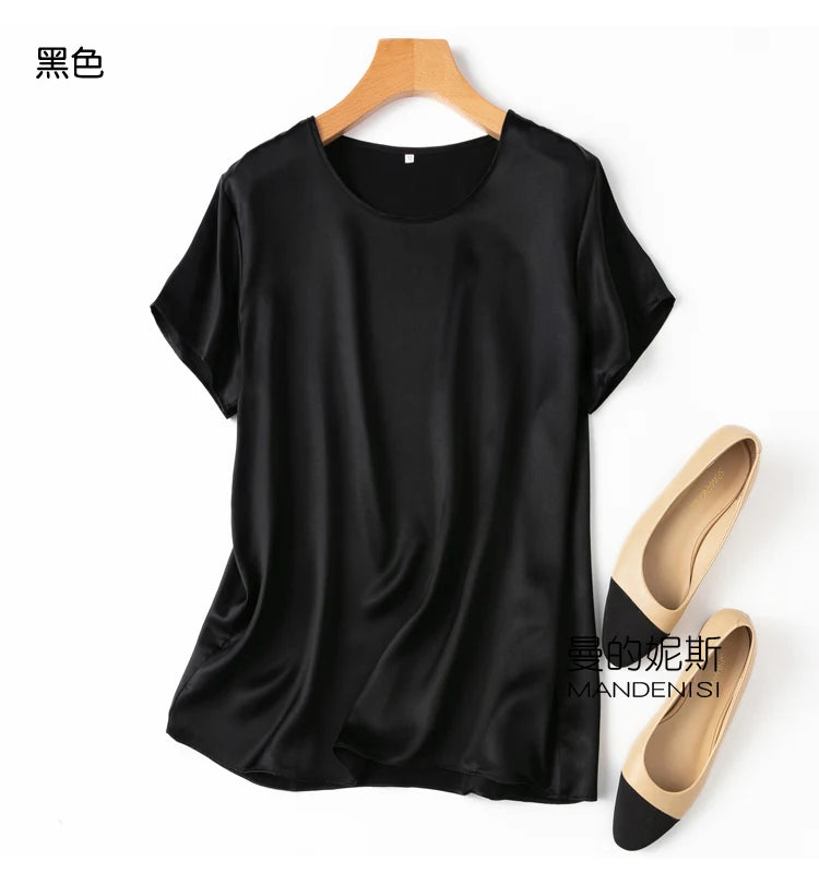 Tshirts For Women Silk Satin T-shirt Basic T-shirts Beautiful Women's Blouses Short Sleeve Summer Top One Piece Loose T Shirt