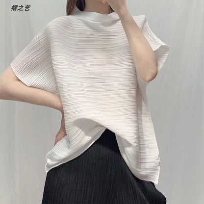 New Harajuku Summer Women's T-shirts Y2K Solid Color Pleated Batwing Sleeve Pullovers Tops Women Loose Casual Female Clothes Tee