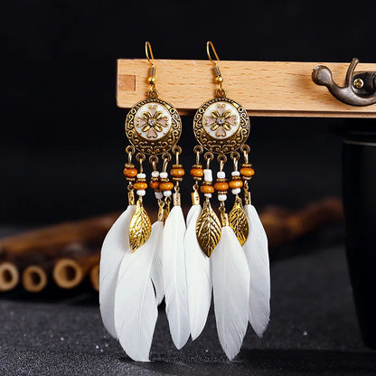 Boho Jewelry Ethnic Vintage Dream Catcher Feather Tassel Bohemian Women Earrings