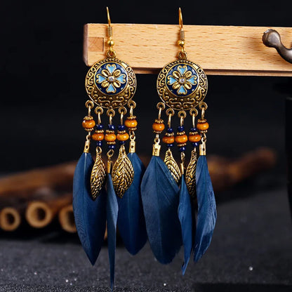 Boho Jewelry Ethnic Vintage Dream Catcher Feather Tassel Bohemian Women Earrings