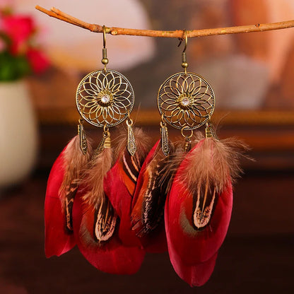 Boho Jewelry Ethnic Vintage Dream Catcher Feather Tassel Bohemian Women Earrings