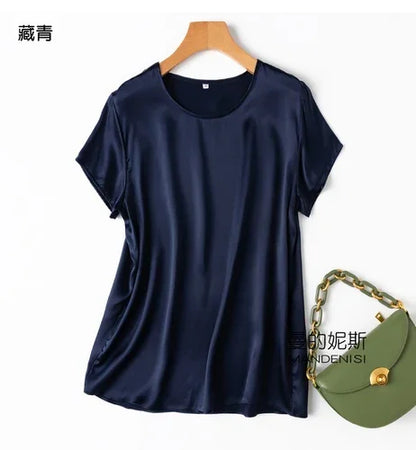 Tshirts For Women Silk Satin T-shirt Basic T-shirts Beautiful Women's Blouses Short Sleeve Summer Top One Piece Loose T Shirt