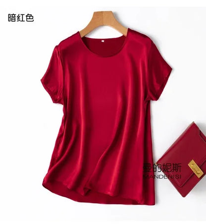 Tshirts For Women Silk Satin T-shirt Basic T-shirts Beautiful Women's Blouses Short Sleeve Summer Top One Piece Loose T Shirt