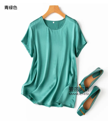 Tshirts For Women Silk Satin T-shirt Basic T-shirts Beautiful Women's Blouses Short Sleeve Summer Top One Piece Loose T Shirt