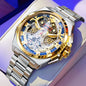 OUPINKE Mechanical Watches Mens Multifunction Tourbillon Design Skeleton Waterproof Sapphire Big Dial Steel Sapphire Luminous