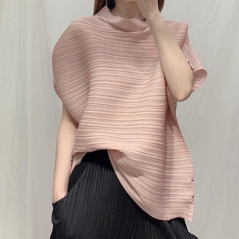 New Harajuku Summer Women's T-shirts Y2K Solid Color Pleated Batwing Sleeve Pullovers Tops Women Loose Casual Female Clothes Tee