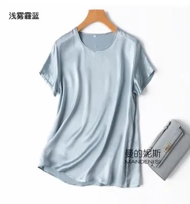 Tshirts For Women Silk Satin T-shirt Basic T-shirts Beautiful Women's Blouses Short Sleeve Summer Top One Piece Loose T Shirt