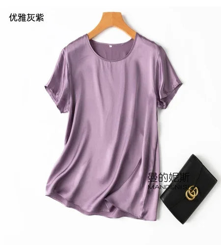 Tshirts For Women Silk Satin T-shirt Basic T-shirts Beautiful Women's Blouses Short Sleeve Summer Top One Piece Loose T Shirt