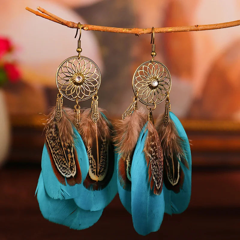 Boho Jewelry Ethnic Vintage Dream Catcher Feather Tassel Bohemian Women Earrings