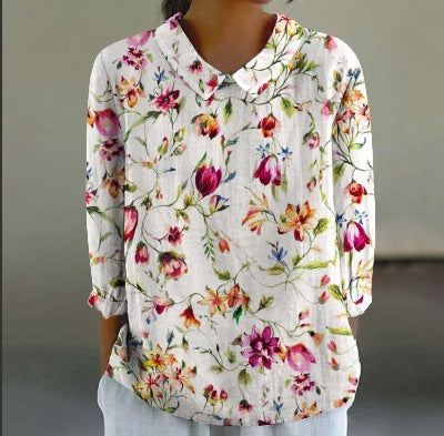 Creative Retro Chinese Style Floral Print Shirt