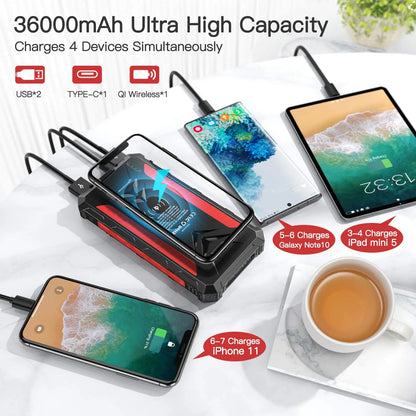 36000mAh Lithium Polymer Battery Solar Power Banks Station Wireless Fast Solar Power Bank Charger - DOGNORGAL