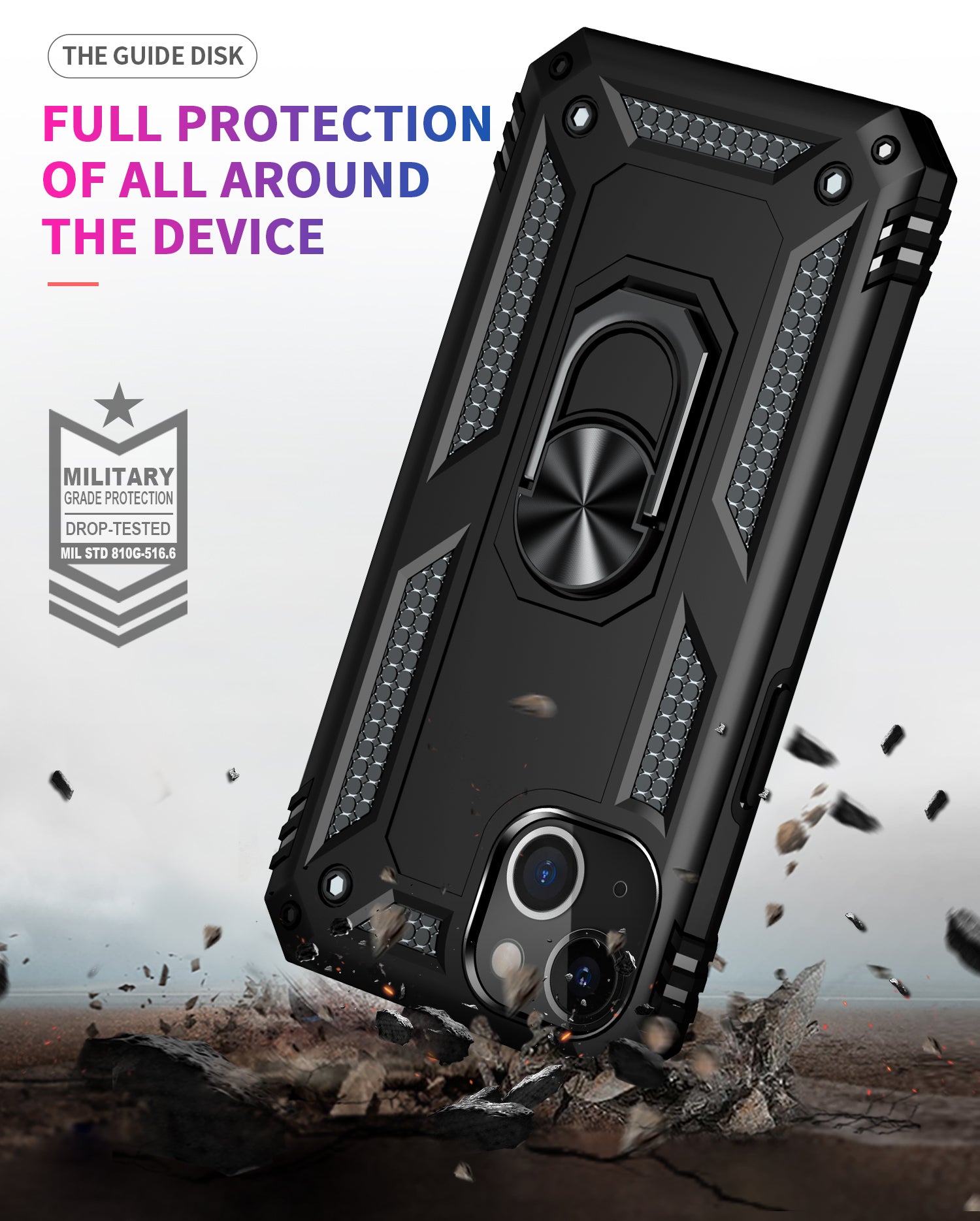 iPhone 13  Case With Kickstand, Heavy Duty Military Grade Protection Phone Case, Built-In 360° Rotate Ring Stand, Shockp - DOGNORGAL