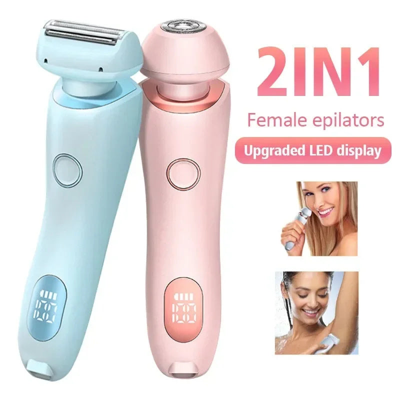 2 In 1 Hair Removal Epilator USB Rechargeable Trimmer Women Body Razor Face Leg Armpit Bikini Hand Pubic Shaver Hair Remover - DOGNORGAL