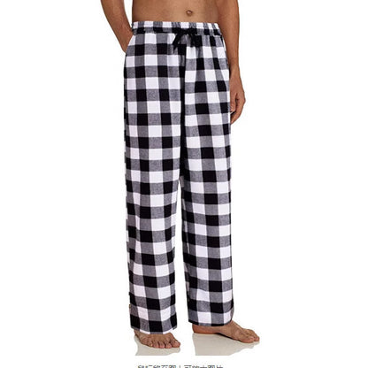 European And American Men's Plaid Drawstring Elastic Casual Trousers