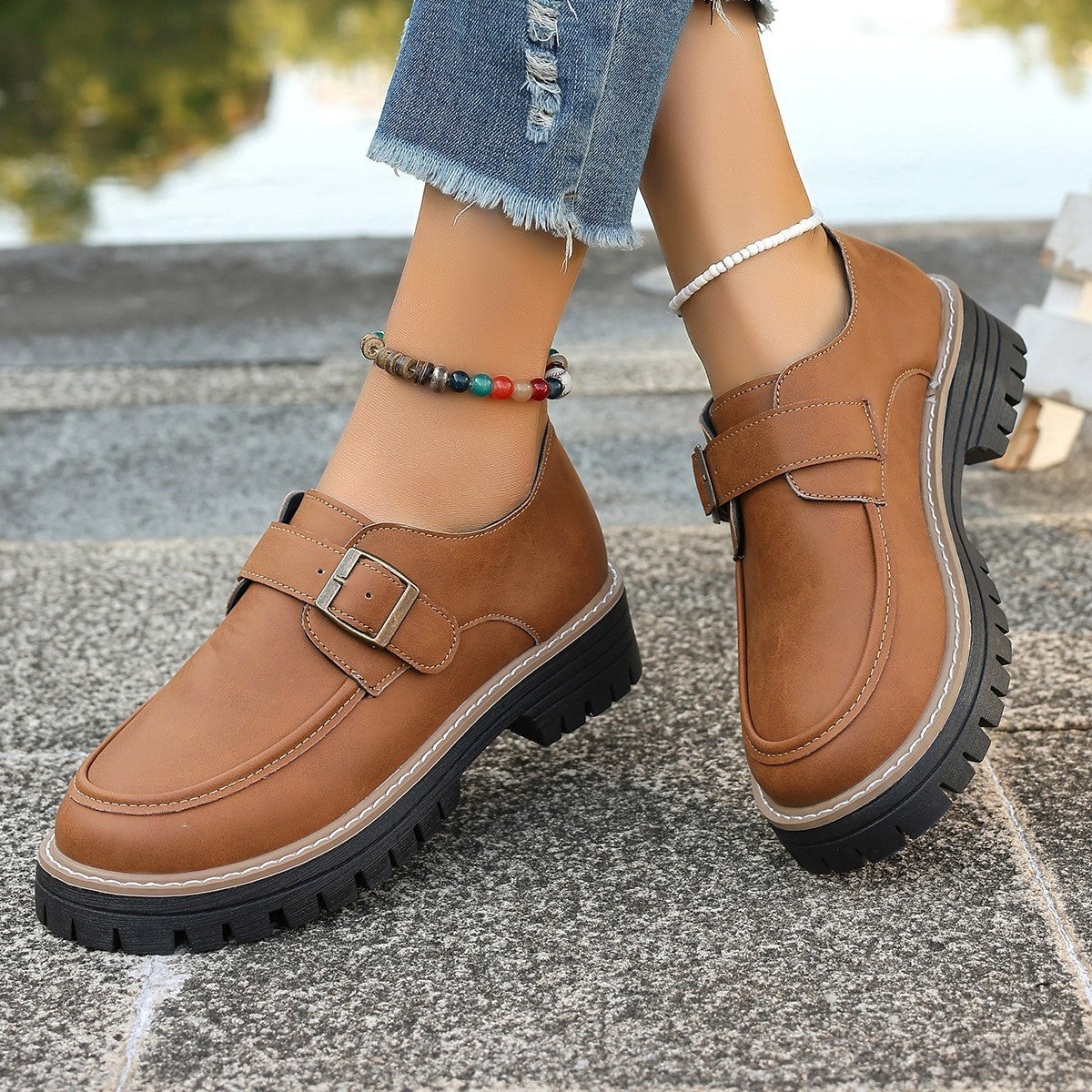 Fashion Buckle Loafers For Women British Style Height-increasing Thick-soled Casual Shoes - DOGNORGAL