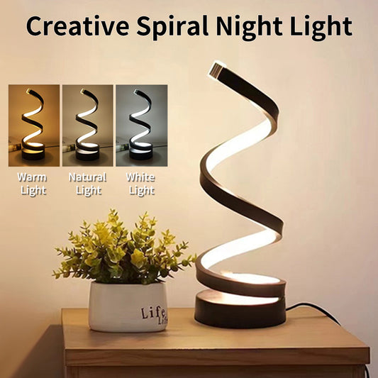 USB Plug In Creative Spiral LED Night Light Dimmable 3 Colors Adjustable For Living Room Office Desk Table Bedroom Bedside Decor - DOGNORGAL