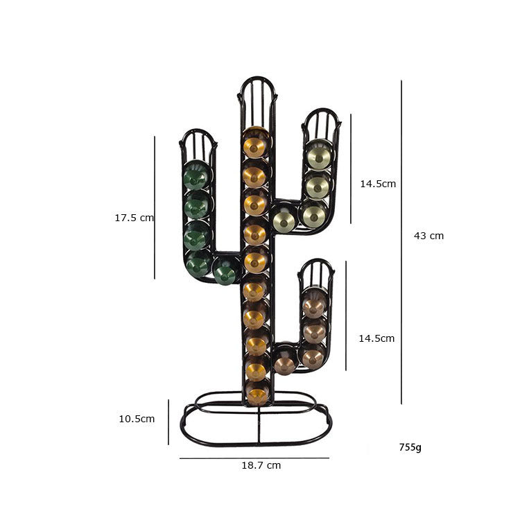 Coffee Capsule Rack Iron Wire Black Cactus Coffee Capsule Storage Display Rack - DOGNORGAL