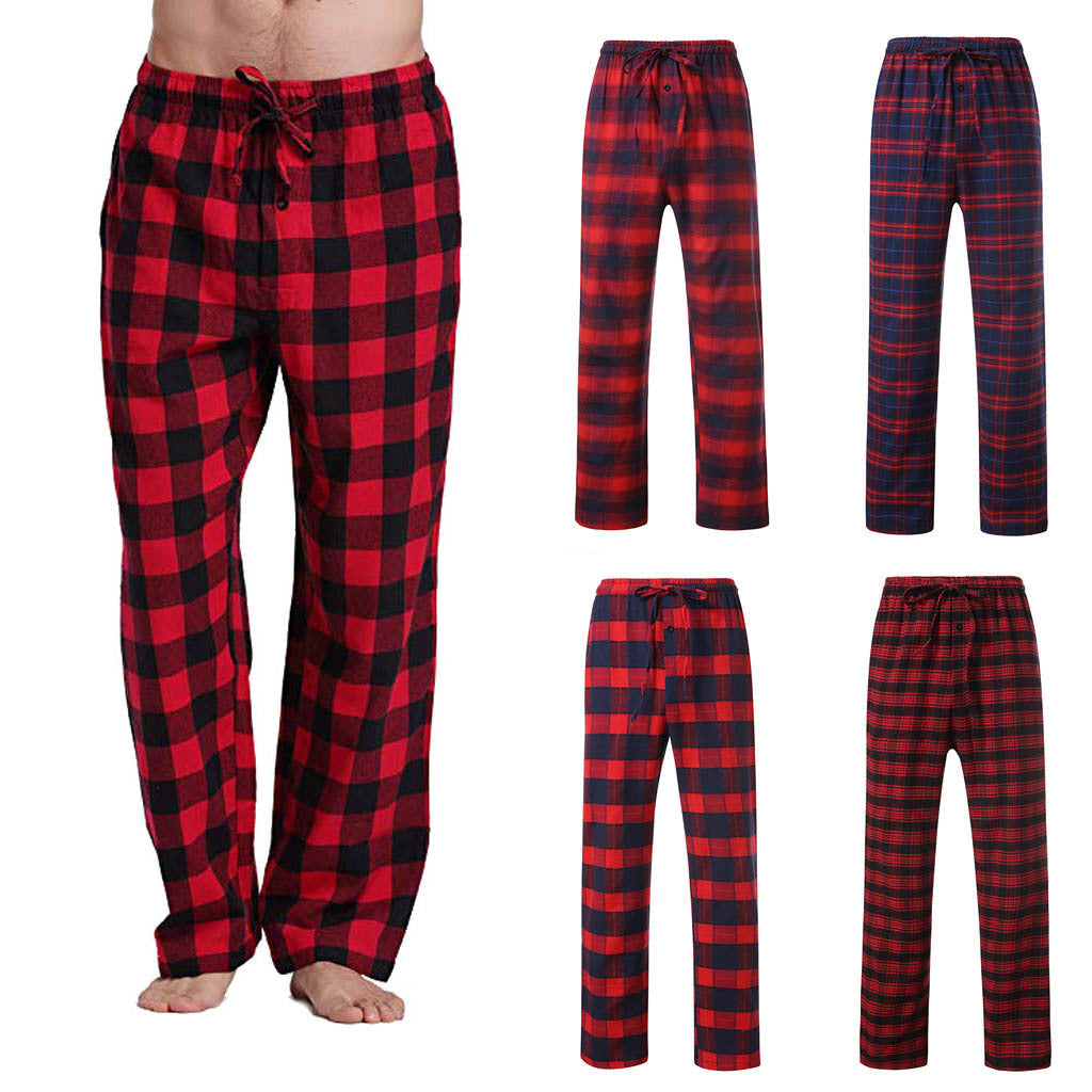 European And American Men's Plaid Drawstring Elastic Casual Trousers