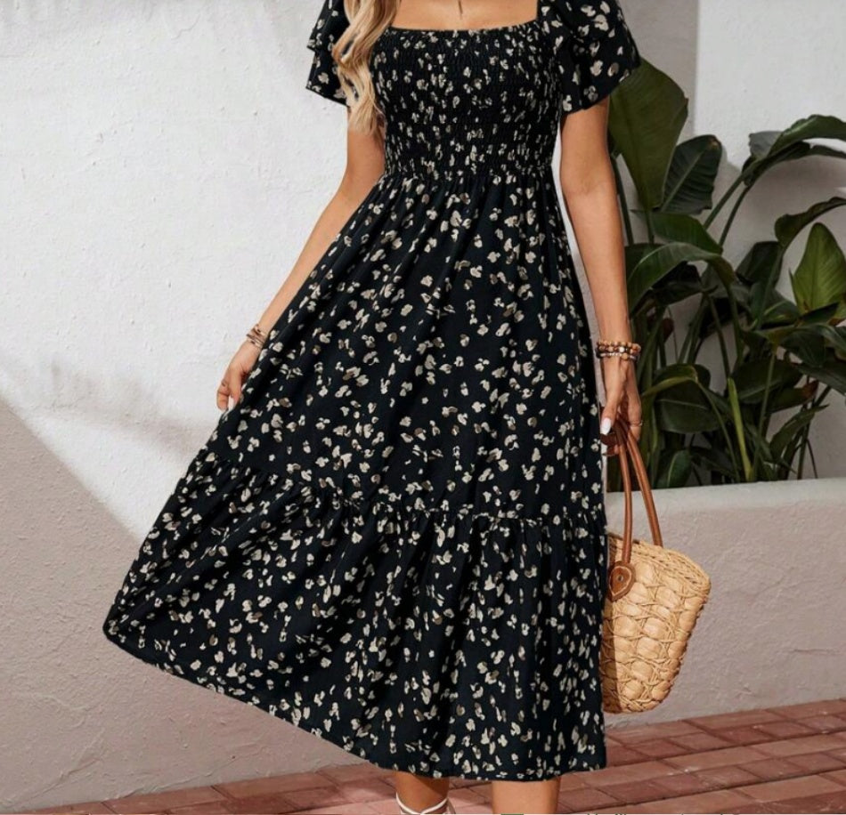 Summer Print Halter Ruffle Dress For Women