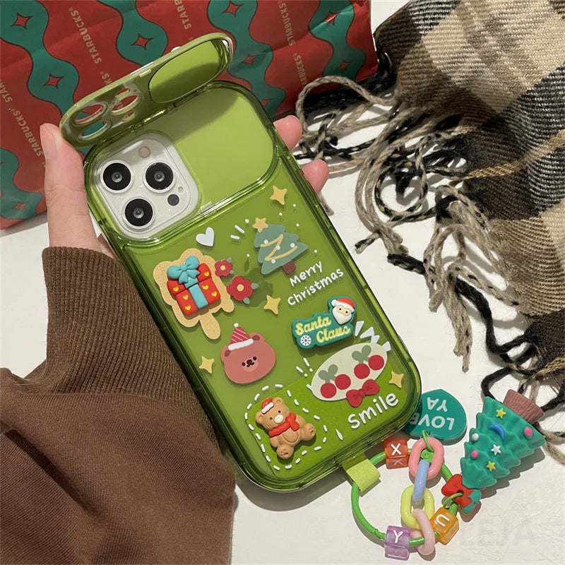 Xmas Santa Claus Cute Elk Hat Pendant Flip Christmas Phone Case For I Phone 15 14 13 12 11 Pro Max Pro Silicone Protection Cover - DOGNORGAL