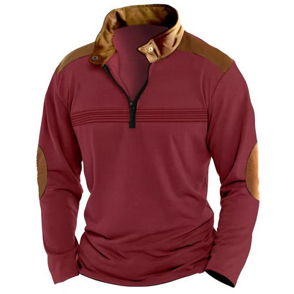 Men's Stitching Polo Shirt Long-sleeve Zipper Sports