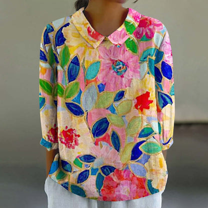 Creative Retro Chinese Style Floral Print Shirt