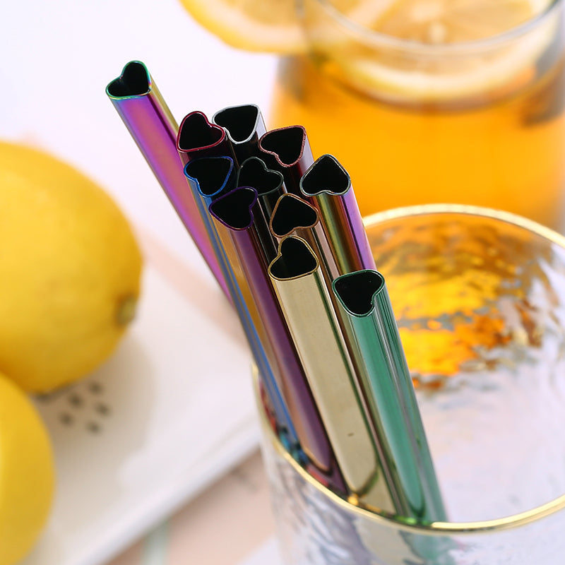 Reusable Heart Shape Metal Drinking Straws Stainless Steel 304 Heart Shape Straw - DOGNORGAL