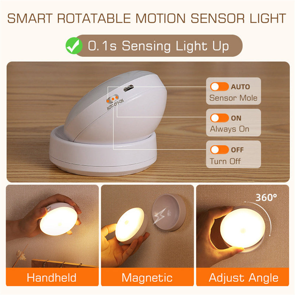 Motion Sensor LED Night Light USB Rechargeable Wall Lamp For Kitchen Cabinet Wardrobe Staircase Room Wireless LED Closet Light - DOGNORGAL