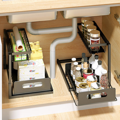 Kitchen Under Sink Pull-out Spice Storage Tiered Rack - DOGNORGAL