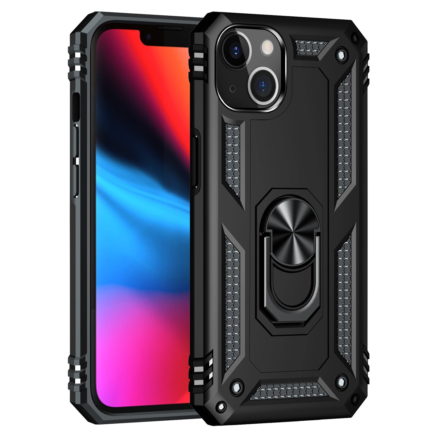 iPhone 13  Case With Kickstand, Heavy Duty Military Grade Protection Phone Case, Built-In 360° Rotate Ring Stand, Shockp - DOGNORGAL