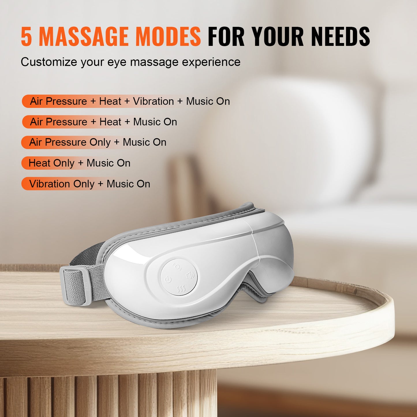 VEVOR Heated Eye Massager Eye Care Device 5 Modes Bluetooth Music 180 Foldable - DOGNORGAL